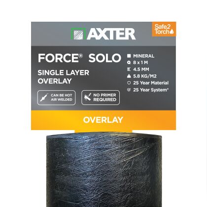 Image for Axter Force Solo Charcoal Single Layer Overlay Roofing Felt (8m x 1m)
